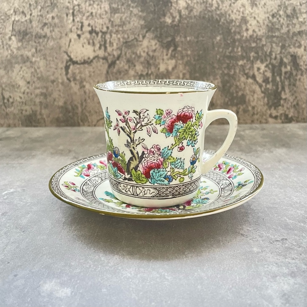 Antique Diamond China BP Co Ltd Earthenware Floral Tea Cup Sauce c1905 England